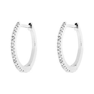 18k White Gold Dainty Diamond Hoop Earrings